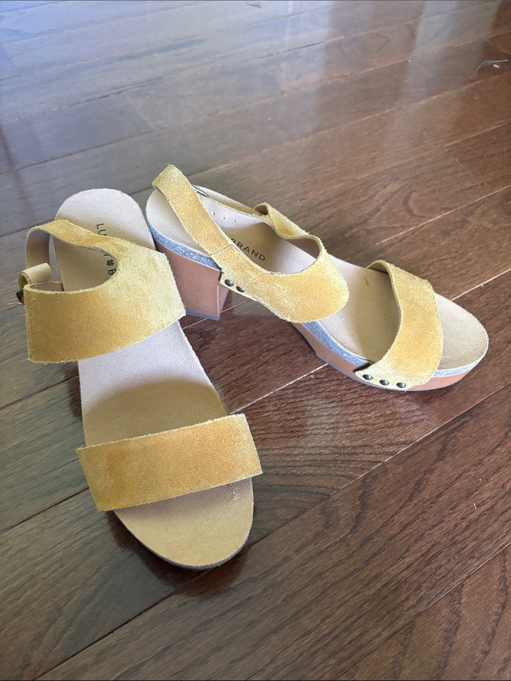 Lucky Brand Yellow Suede Block Heel Sandals - Women 9